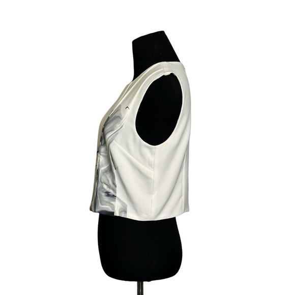 Sheike cream gray flower print sleeveless pleated dress blouse size 8 - Picture 8 of 11